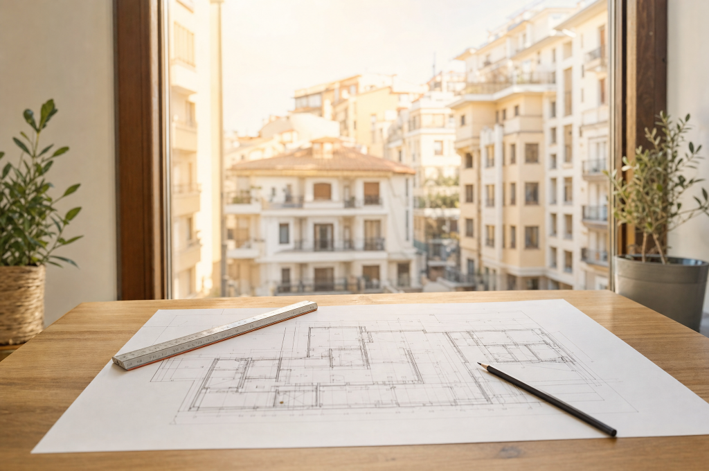 Planificación inmobiliaria con edificios de un entorno urbano mediterráneo; imagen ilustrativa.